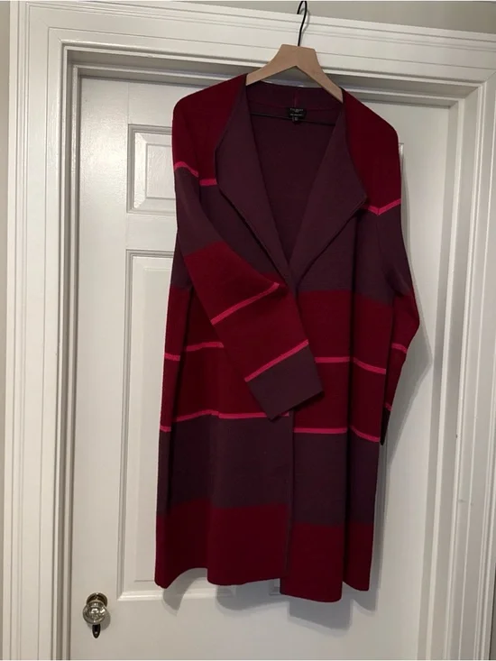Talbots Burgundy and Hot Pink Striped Open Cardigan - Picture 3 of 5